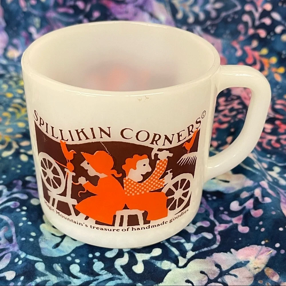 Vintage Spillikin Corners Milk Glass Coffee mug from Magic Mountain 1970's